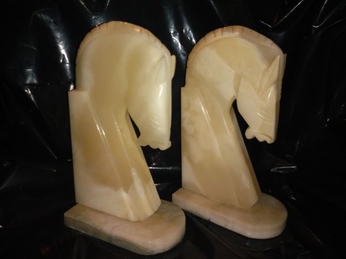 Pair Vintage Marble Horse Bookends 