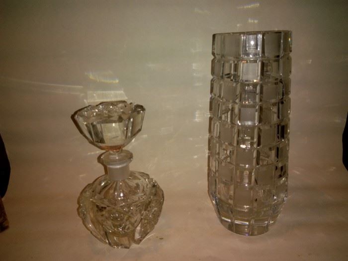 Vintage Crystal Bottle and Glass