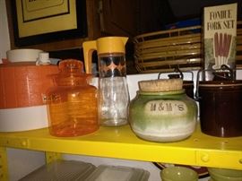 Vintage Containers Orange Thermos, M&M's Candy Container Mid Century Pitcher