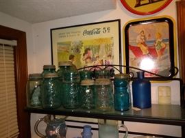Vintage Blue Ball, Atlas , and Pyrex Jars