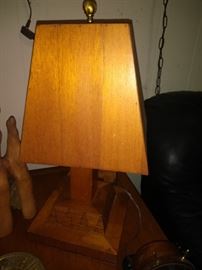 Vintage Art Deco Real Wood Lamp and Shade 