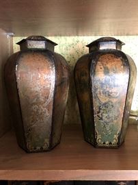 Pair of French metal "canopic" jars