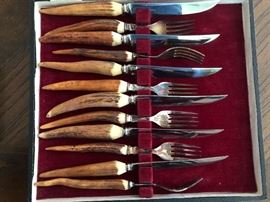 Horn handle knife and for set