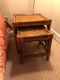 Set of three nesting rattan tables 