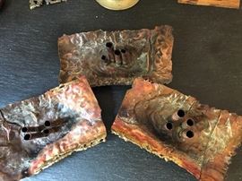 3 hand wrought copper vases