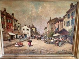 Dennis Ainsley village scene, oil painting