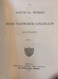 2 large leather bound volumes of Henry Wadsworth Longfellow works