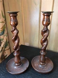 Wooden barley twist Sabbath candle sticks