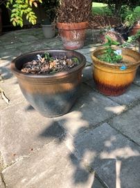 Many large pottery planters