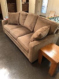 Modern sofa; matching pine end tables and a matching sofa table