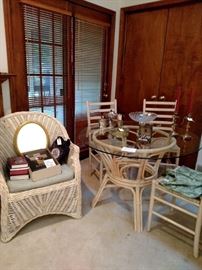 Wicker Chair & Glass Top Table/Chairs