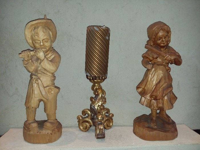 Hand Carved European Figures Playing Instruments (Approximately 15" Tall)