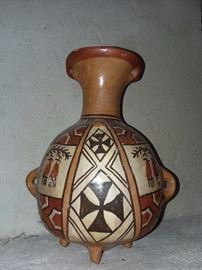 African Clay Pottery 4 Footed Double Handled Vase