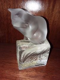 Lalique Cat Licking Paw Figurine 