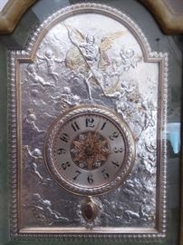 ANTIQUE ELKINGTON AND COMPANY SILVER AND VELVET CLOCK OF ZEUS AND ANGELS (WORKING!)