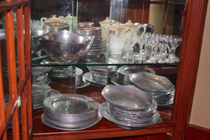 Pewter Dish Set and Cordial Glasses