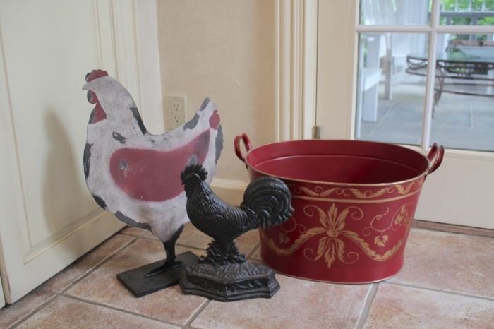Roosters and Country Pail