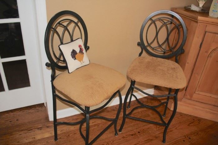 Pair of Pub Height Chairs and Small Rooster Pillow