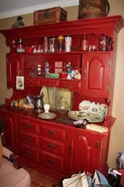 Country Hutch Loaded with Decorative Items