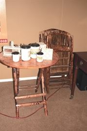 Round Side Table, Folding Chairs and Canisters 