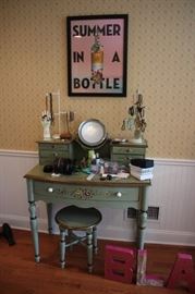 Writing Desk, Costume Jewelry, Magnified Mirror and Poster