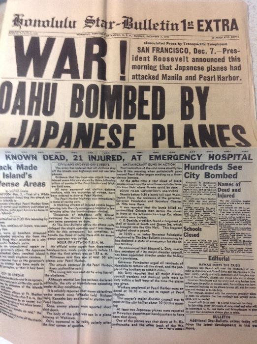 Original December 7, 1941 Honolulu Star Bulletin 