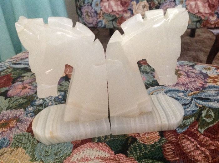 Vintage Marble Horsehead Bookends