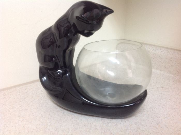 Mid Century, Art Deco Cat with Fishbowl