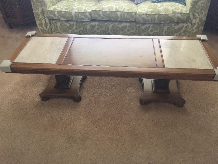 Wood and marble top coffee table, vintage