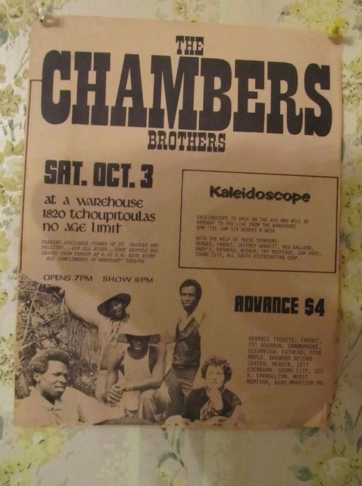 Original Sat. Oct. 3 1970 Paper Broadside The Warehouse New Orleans. The Chambers Brothers. The Warehouse opened Jan 30, 1970.