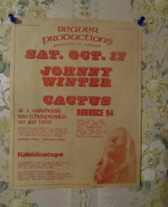 Original Sat. Oct. 17, 1970 Paper Broadside The Warehouse New Orleans. Johnny Winter. The Warehouse opened Jan 30, 1970.
