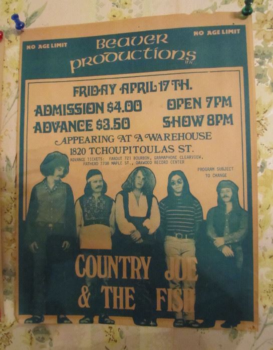 Original Friday April 17th, 1970 Paper Broadside Country Joe & The Fish,  2 1/2 months after The Warehouse opened Jan 30, 1970. They Played in the same week with Joe Cocker.