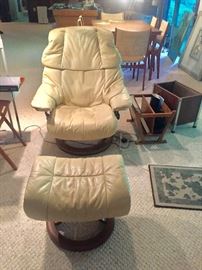 HOUSE OF DENMARD 1960’s leather chair with foot stool Teak base PAIR