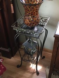 metal plant stand/table; mosaic vase