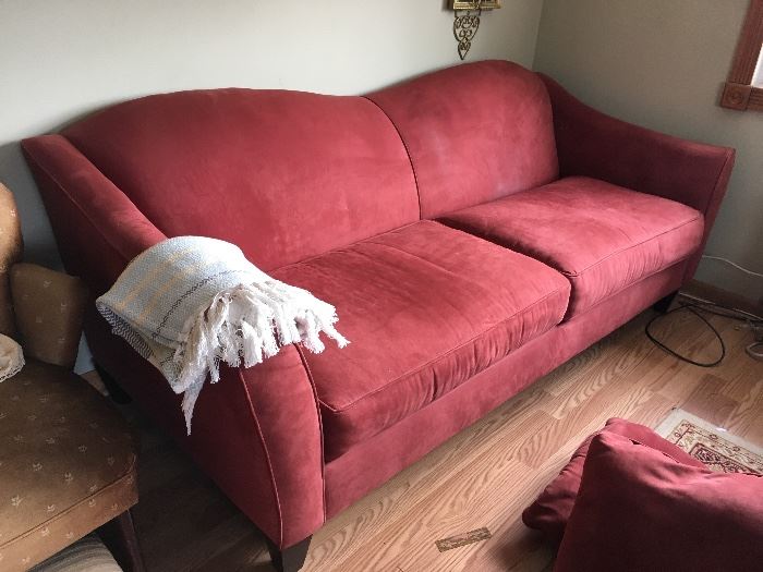 Fabric sofa, rust colored