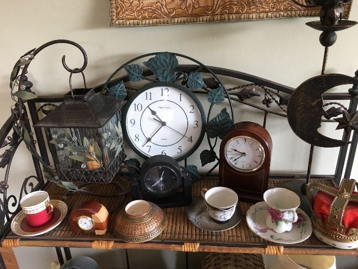 misc. clocks, teacups & saucers
