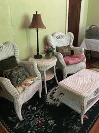 Wicker chairs, side table & coffee table