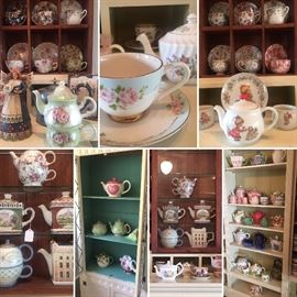 Tea pot & tea cup collection. A few Statler pieces, vintage child's set, chintz patterns and more