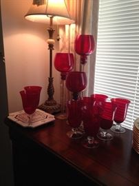 Red glasses and candle holders