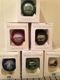 Smith County Christmas tree ornaments: the old Tyler Courthouse (1910-1955);  Tyler's Cotton Belt Depot;  the Liberty Theater;  Marvin Methodist Church; the Goodman Museum; and Christ Episcopal Church