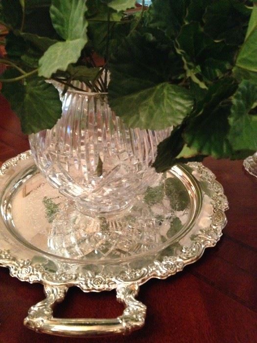 Silver plate tray and rose bowl