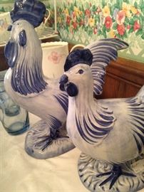 Blue & white roosters