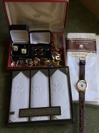  Cufflink Assortment w/ Watch, Handkerchiefs  http://www.ctonlineauctions.com/detail.asp?id=736291