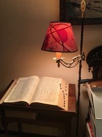Vintage book table and vintage lamp