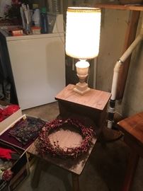 vintage end table, 2 tiered; vintage lamp