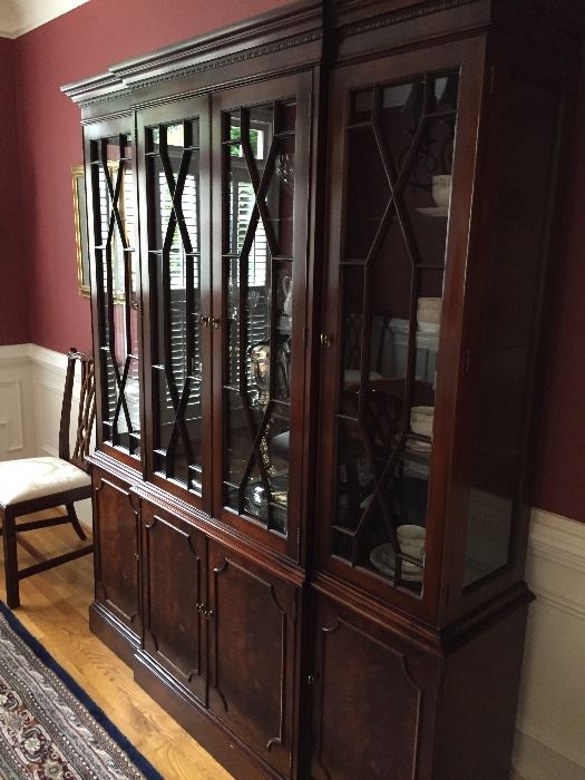 Wellington Hall china cabinet. Measures about:  64" long, 15" wide, 79" high