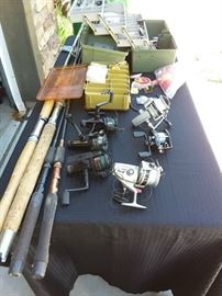 4 fishing rods, reels and tackle