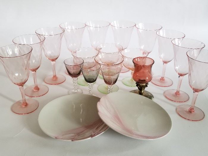 Colored Glass Stemware and Vintage Goebel   http://www.ctonlineauctions.com/detail.asp?id=737109