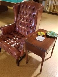 Vintage Tufted Leather Arm Chair & Table    http://www.ctonlineauctions.com/detail.asp?id=737571