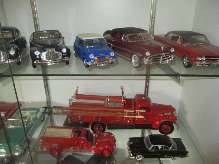 Diecast cars and fire truck